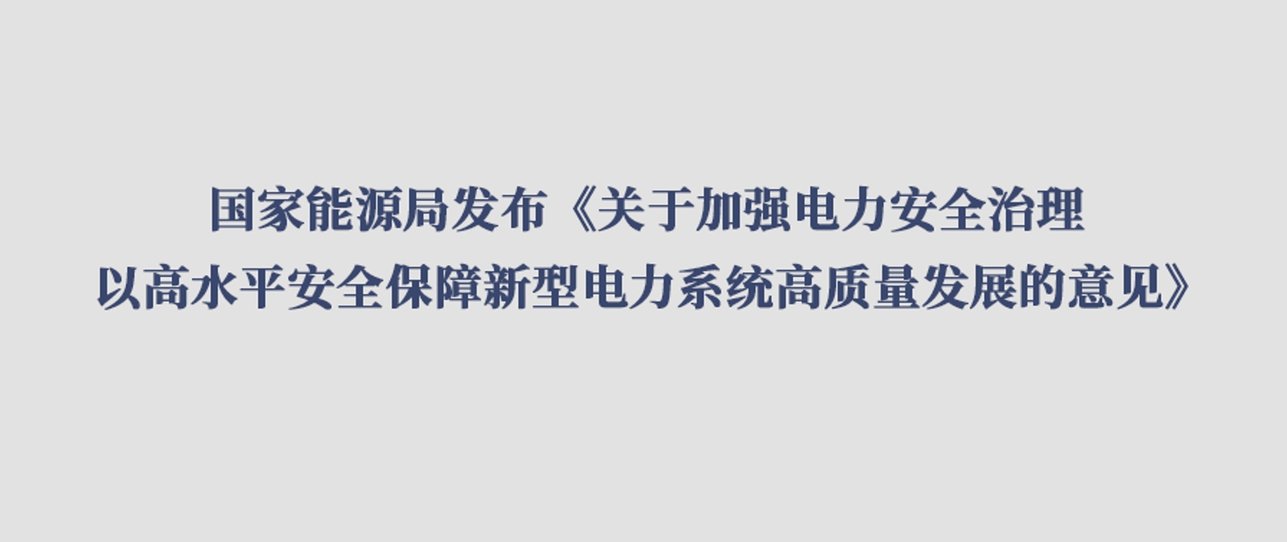 国家能源局发布《关于加强电力安全治理 以高水平安全保障新型电力系统高质量发展的意见》